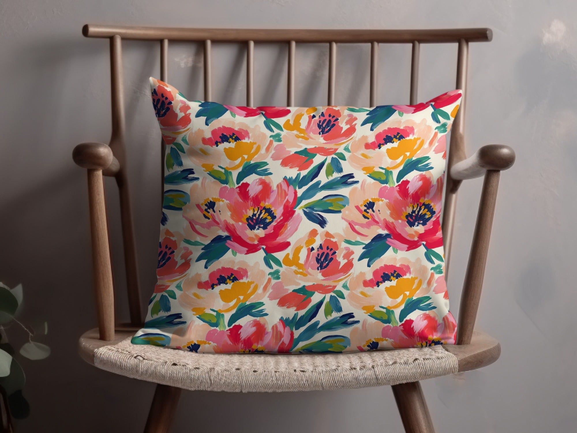 Floral Brushstrokes In Coral And Teal Pattern Digital