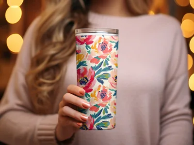 Floral Brushstrokes In Coral And Teal Pattern Digital
