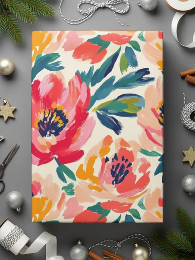 Floral Brushstrokes In Coral And Teal Pattern Digital