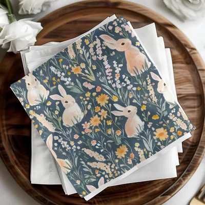 Floral Bunny Digital Paper, Easter Seamless Pattern, Cute Rabbit Print, Watercolor Flower Art, Spring Background, Kids Wallpaper, Digital