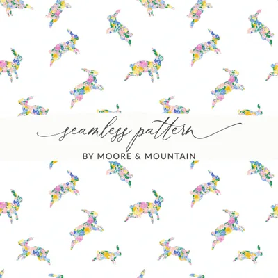 Floral Bunny Digital Paper, Easter Seamless Pattern, Spring Background, Scrapbook Paper, Fabric Design, Cute Rabbit Pattern, Digital