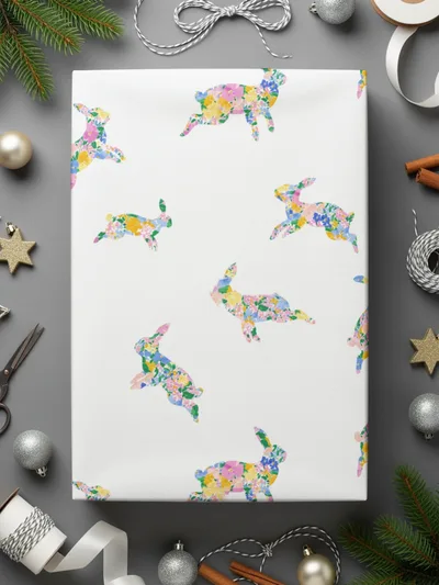 Floral Bunny Digital Paper, Easter Seamless Pattern, Spring Background, Scrapbook Paper, Fabric Design, Cute Rabbit Pattern, Digital
