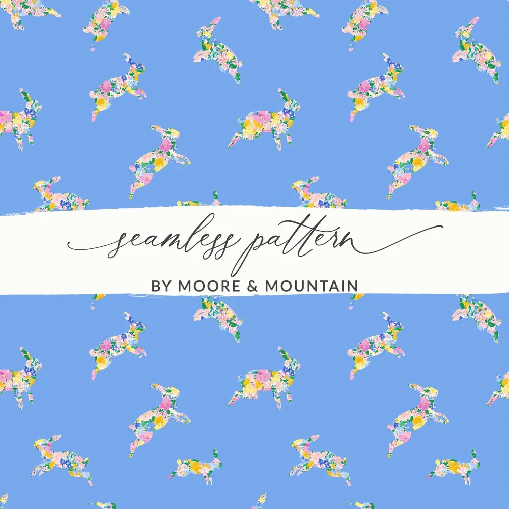 Floral Bunny Digital Paper, Seamless Rabbit Pattern, Spring Easter Design, Pastel Blue Background, Cute Animal Print, Digital Download