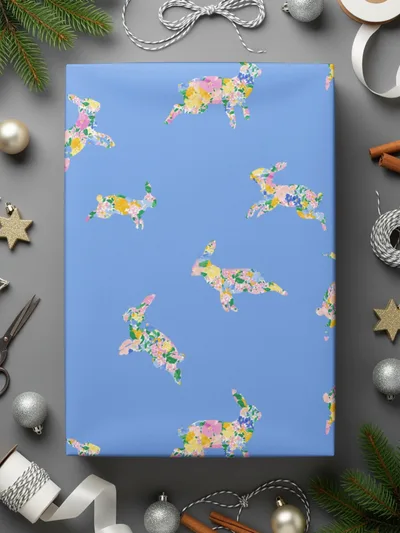 Floral Bunny Digital Paper, Seamless Rabbit Pattern, Spring Easter Design, Pastel Blue Background, Cute Animal Print, Digital Download
