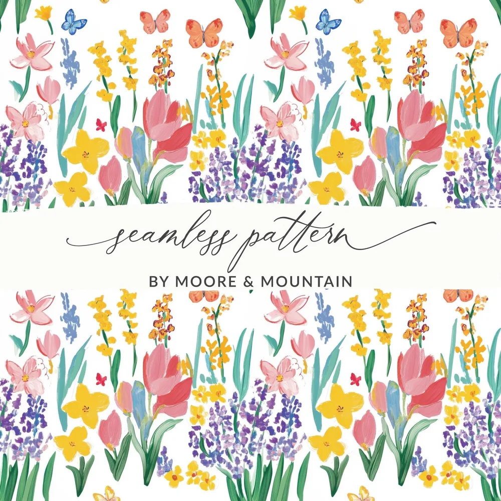 Floral Butterfly Digital Paper, Seamless Flower Pattern, Watercolor Wildflower Design, Spring Garden Print, Floral Digital Download