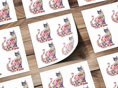 Floral Cat Digital Paper, Seamless Pattern, Watercolor Kitten Art, 12x12 JPEG, Commercial Use, Print on Demand, Cat Lover Gift