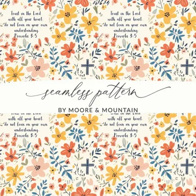 Floral Christian Seamless Pattern, Proverbs 3 5 Scripture, Faith Based Design, Digital Paper Pack, Commercial Use, Print On Demand OK