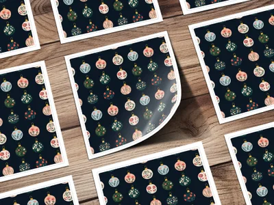 Floral Christmas Baubles Seamless Pattern, Holiday Ornament Design, Digital Paper, Scrapbooking, Commercial Use