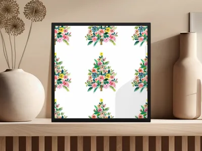 Floral Christmas Tree Digital Paper, Watercolor Seamless Pattern, Holiday Design, Festive Digital Download, Scrapbook Paper, Fabric Print
