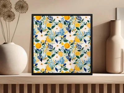 Ditsy Floral Citrus Seamless Pattern Digital Download, Flower Repeat Pattern, Botanical Print, Summer Fabric Design, Surface Pattern Design