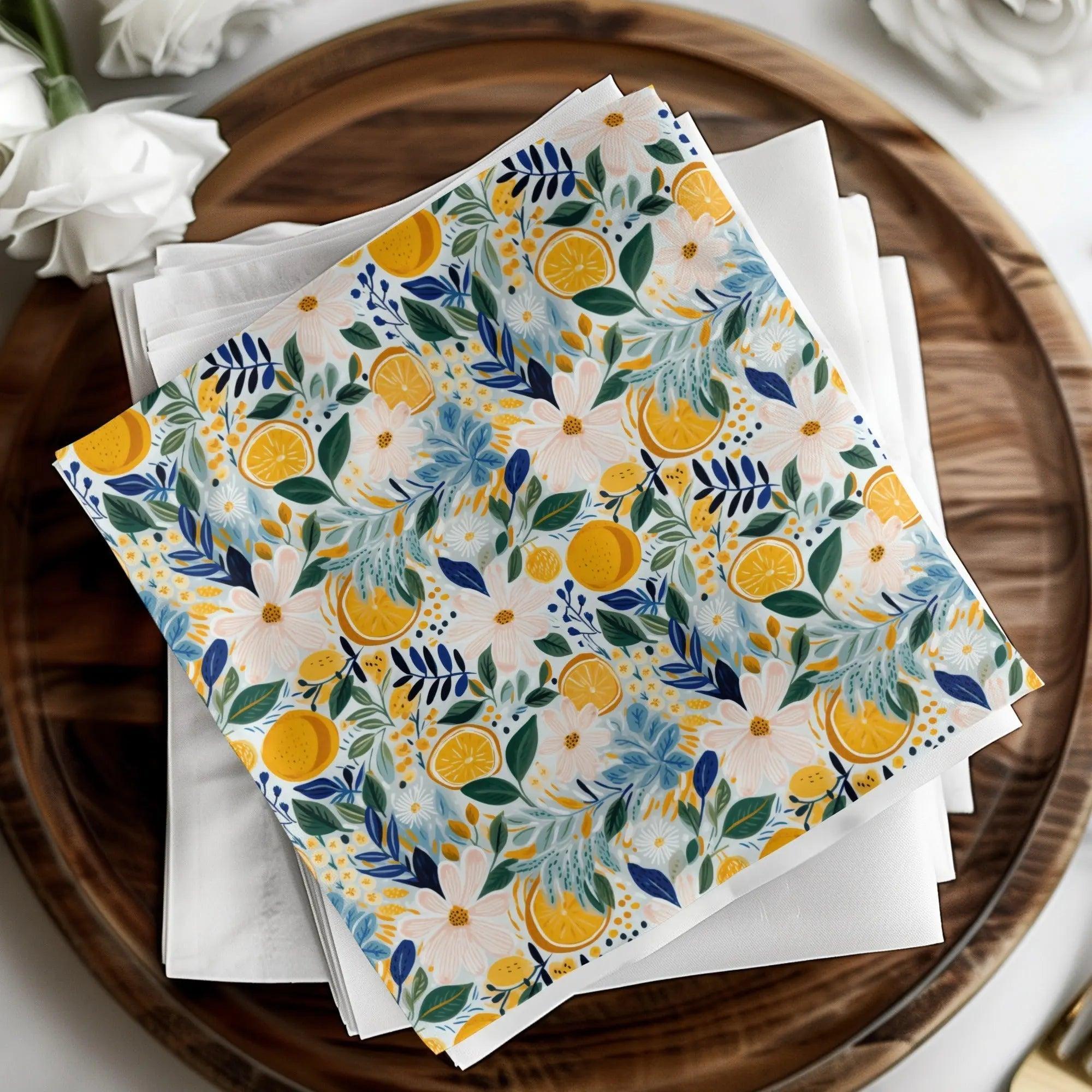 Ditsy Floral Citrus Seamless Pattern Digital Download, Flower Repeat Pattern, Botanical Print, Summer Fabric Design, Surface Pattern Design