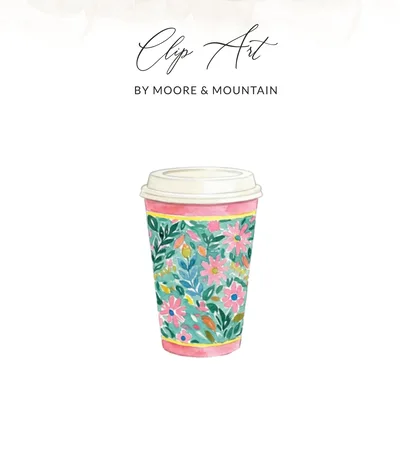 Floral Coffee Cup Digital Art Print | Preppy Clip Art Whimsical Cozy Drink Illustration for Planner, Journal, Wall Art Decor SVG