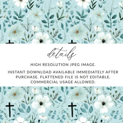 Floral Cross Seamless Pattern, Digital Paper, Spring Flowers, Religious Fabric Design, Easter Background, Faith Based Printable Design