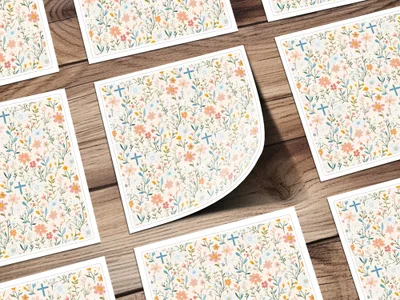 Floral Cross Seamless Pattern Digital, Pastel Flower Digital Paper, Religious Easter Background, Spring Floral Print Fabric, 2 JPEG files