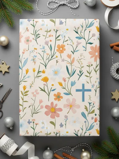 Floral Cross Seamless Pattern Digital, Pastel Flower Digital Paper, Religious Easter Background, Spring Floral Print Fabric, 2 JPEG files