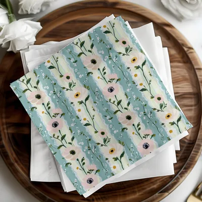 Floral Digital Paper, Anemone Seamless Pattern, Pastel Flower Print, Green Wallpaper, Digital Fabric Design, JPEG Files, Scrapbook Paper