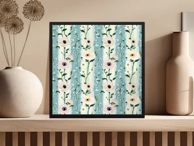 Floral Digital Paper, Anemone Seamless Pattern, Pastel Flower Print, Green Wallpaper, Digital Fabric Design, JPEG Files, Scrapbook Paper