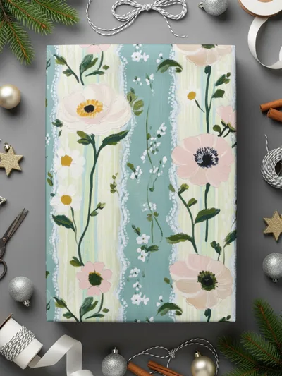 Floral Digital Paper, Anemone Seamless Pattern, Pastel Flower Print, Green Wallpaper, Digital Fabric Design, JPEG Files, Scrapbook Paper