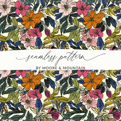 Floral Digital Paper, Botanical Pattern, Seamless Flowers, Leaves Design, Colorful Print, Textile Design, Fabric Pattern, Scrapbook Paper