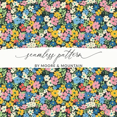 Floral Digital Paper, Ditsy Flower Seamless Pattern, Colorful Blooms Texture, Fabric Design, Scrapbooking, Background Printable