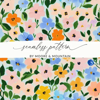 Floral Digital Paper, Flower Pattern Print, Colorful Seamless Design, Spring Flowers Art, Bright Background, Watercolor Flowers, Petals