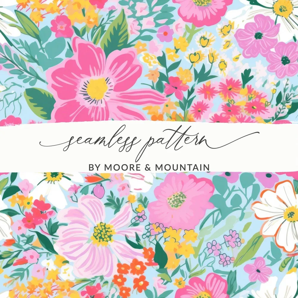 Ditsy Floral Digital Paper, Flower Seamless Pattern, Watercolor Flower, Pink Floral, Fabric Design, Backgrounds, Scrapbooking Paper, Digital Art