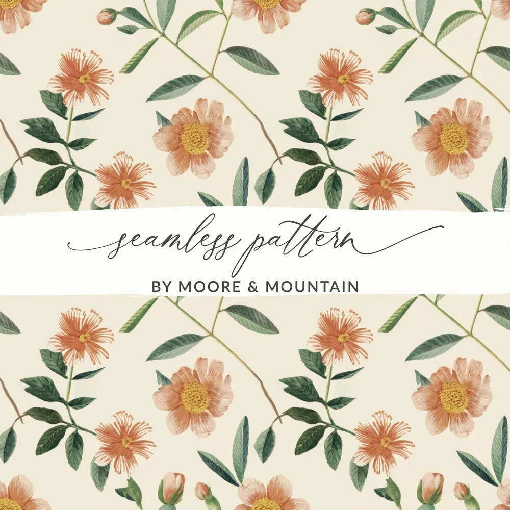 Ditsy Floral Digital Paper, Peach Flower Pattern, Seamless Pattern Design, Repeat Pattern Download, Botanical Print, Surface Pattern Digital