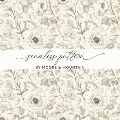 Neutral Beige Floral Seamless Pattern JPEG Commercial Use POD Line Art Floral Pattern Boho