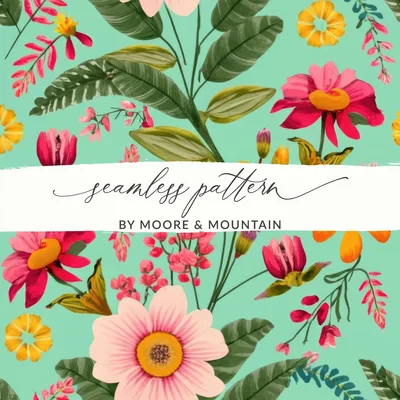 Floral Digital Paper, Pink Flower Pattern, Colorful Flowers Digital, Seamless Tropical Design, Bright Floral Print, Summer Digital Art