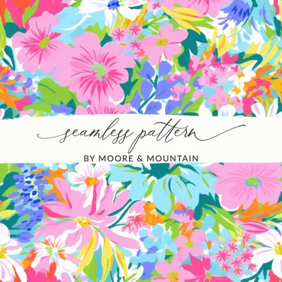Preppy Floral Digital Paper, Pink Flower Pattern, Seamless Fabric Design, Colorful Bloom, Floral Scrapbook Paper, Flower Digital Download