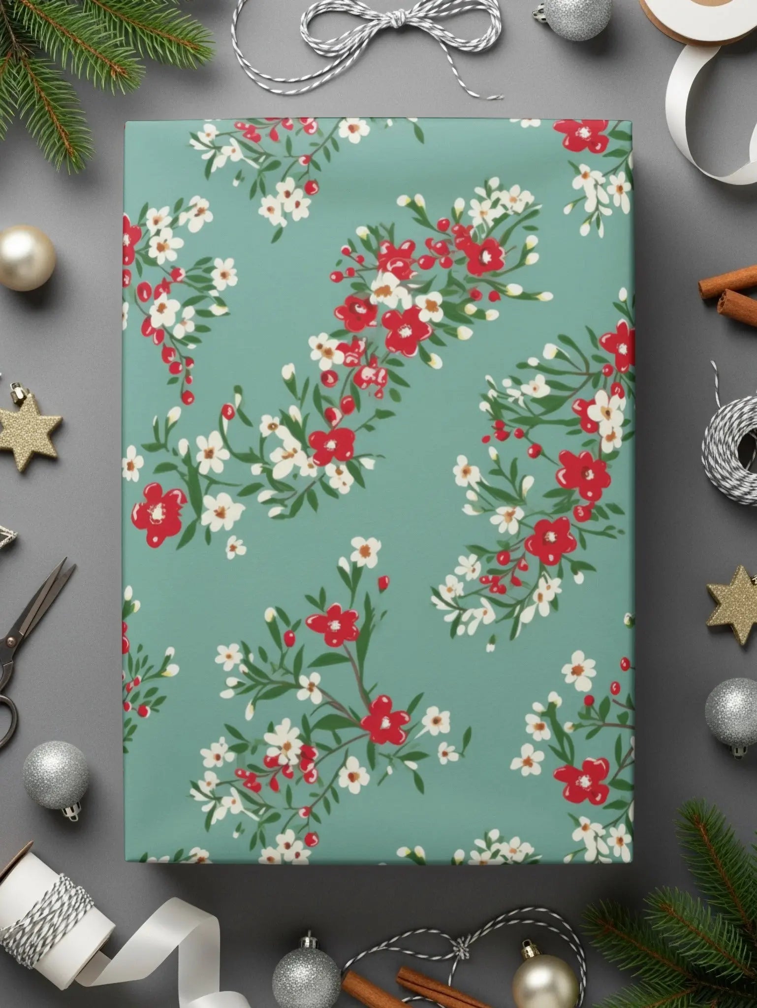 Floral Digital Paper, Red and White Flowers, Seamless Pattern, Fabric Design, Scrapbooking Paper, Printable Paper, Commercial Use