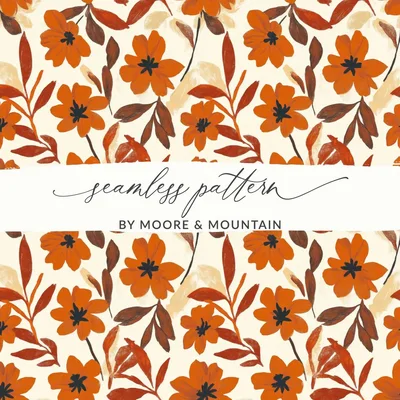 Floral Digital Paper, Seamless Flower Pattern, Autumn Digital Paper, Digital Fabric Pattern, Botanical Design, Scrapbook Paper