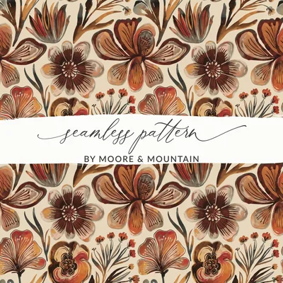 Floral Digital Paper, Seamless Flower Pattern, Autumn Tone Design, Watercolor Style Texture, Digital Download, Commercial Use Image