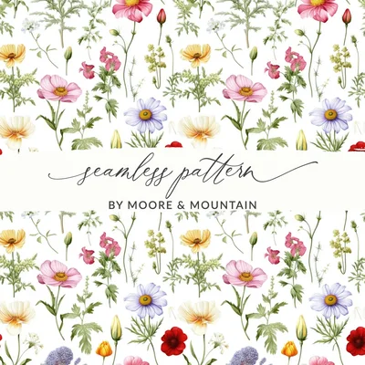 Floral Digital Paper, Seamless Flower Pattern, Botanical Fabric Design, Watercolor Floral Print, Spring Flower Clipart, JPEG Digital