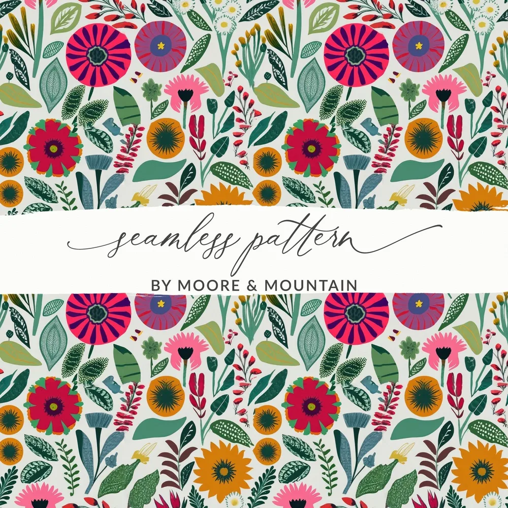 Seamless Mod Floral Digital Paper, Seamless Flower Pattern, Botanical Print, Scrapbook Paper