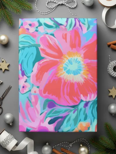 Preppy Purple and Teal Seamless Flower Pattern, Bright Colorful Floral Print, Pink Blue Floral Design, Neon Purple Preppy Floral Seamless Pattern
