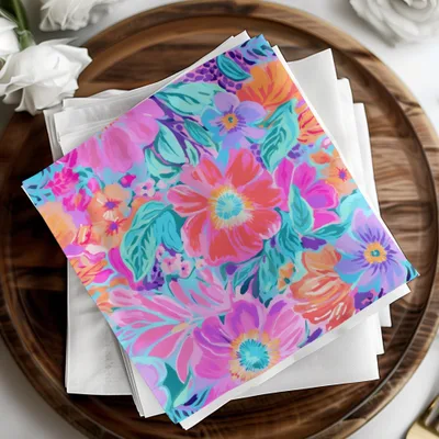 Preppy Purple and Teal Seamless Flower Pattern, Bright Colorful Floral Print, Pink Blue Floral Design, Neon Purple Preppy Floral Seamless Pattern