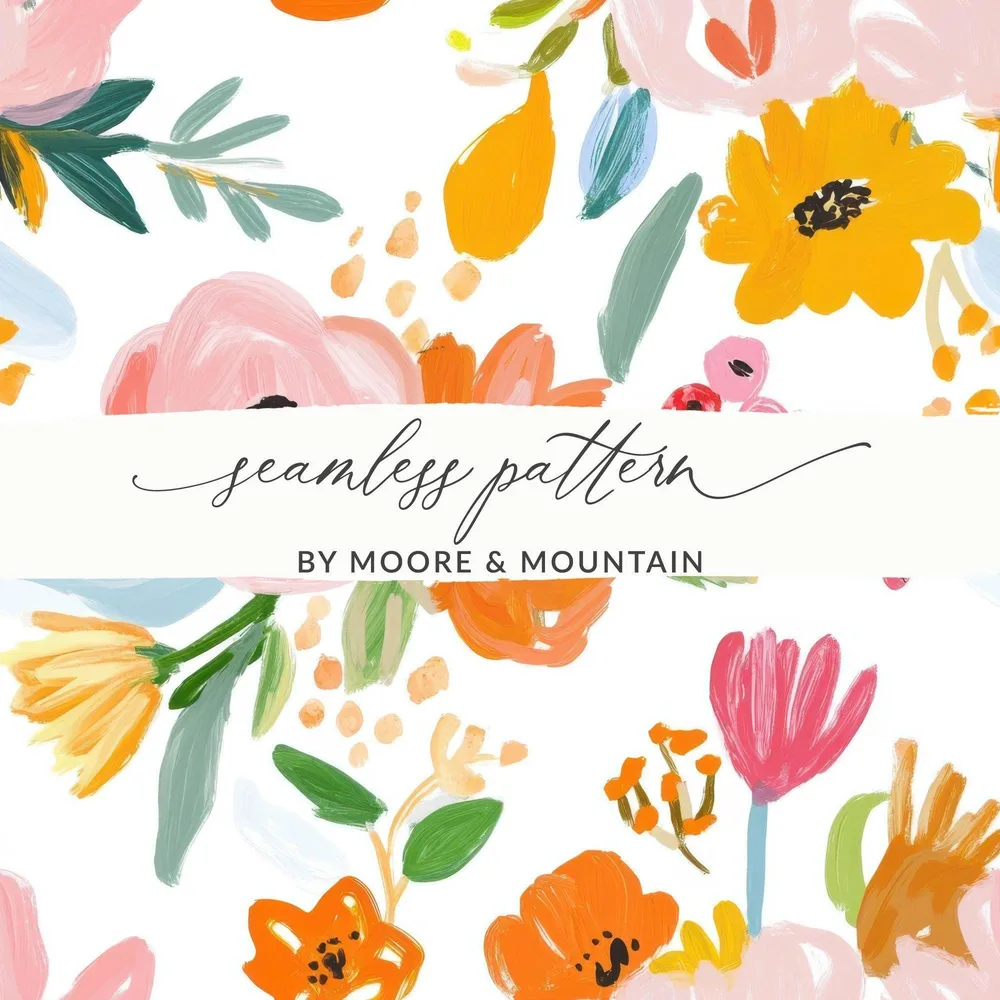 Floral Digital Paper, Seamless Flower Pattern, Brushstroke Floral, Fabric Design, Colorful Floral Pattern, Scrapbooking Paper, Digital