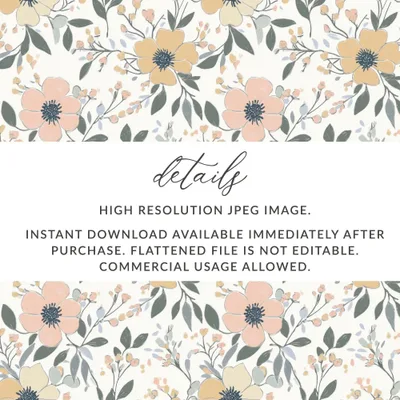 Floral Digital Paper, Seamless Flower Pattern, Commercial Use Allowed, Digital Download, Print on Demand, Flower Background, JPEG Files