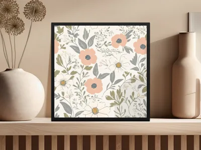 Floral Digital Paper Boho Neutral Spring Line Art Floral Pattern Seamless