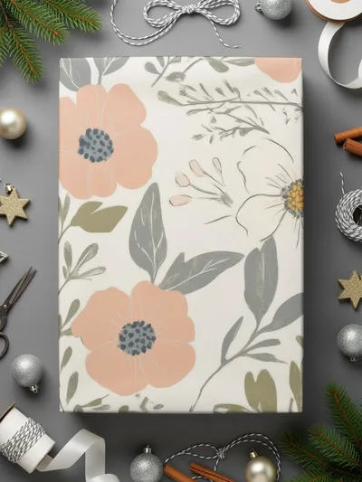 Floral Digital Paper Boho Neutral Spring Line Art Floral Pattern Seamless