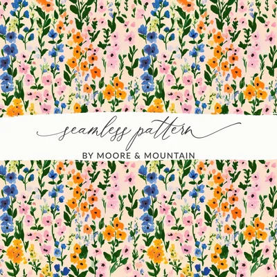 Floral Digital Paper, Seamless Pattern, Flower Illustration, Watercolor Style, Digital Download, Scrapbook Paper, Fabric Design