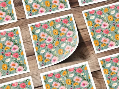 Ditsy Floral Digital Paper, Seamless Pattern, Pink and Gold Poppy Flower Design, Printable Fabric Design, Scrapbooking Paper Digital Download