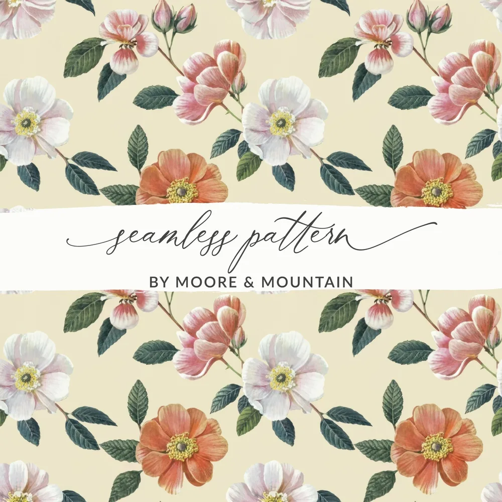 Floral Digital Paper, Seamless Rose Pattern, Pink and White Flower, Floral Background, Commercial Use Digital Designs