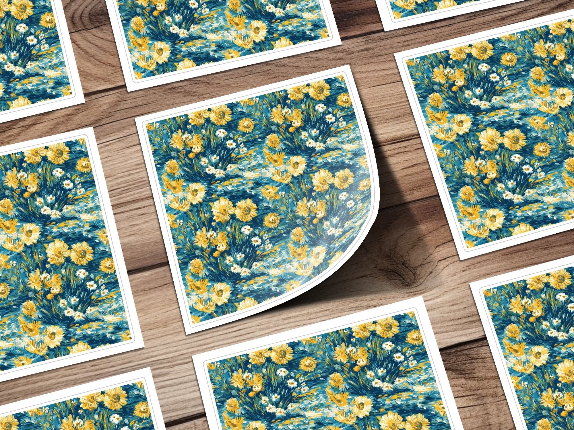 Floral Digital Paper, Seamless Sunflower Pattern, Botanical Scrapbook Paper, Teal and Yellow Floral Print, Flower Background Digital