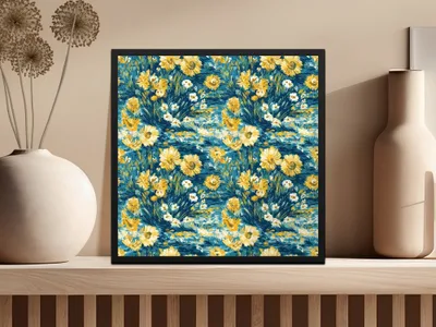 Floral Digital Paper, Seamless Sunflower Pattern, Botanical Scrapbook Paper, Teal and Yellow Floral Print, Flower Background Digital