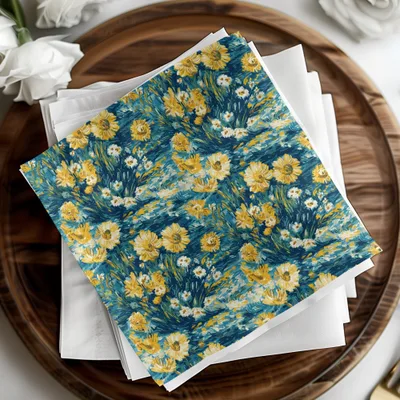 Floral Digital Paper, Seamless Sunflower Pattern, Botanical Scrapbook Paper, Teal and Yellow Floral Print, Flower Background Digital