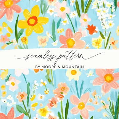 Floral Digital Paper, Spring Flower Pattern, Watercolor Flowers, Light Blue Background, Printable Floral Paper Pack, Scrapbooking Paper