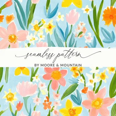 Floral Digital Paper, Spring Flowers Pattern, Colorful Bloom Print, Seamless Flowers Design, Watercolor Flower Graphic, Summer Background