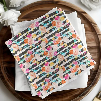 Floral Digital Paper, Striped Digital Download, Flower Pattern Seamless, Watercolor Flowers, Commercial Use Digital Paper, Fabric Design